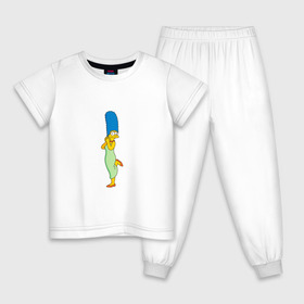 Детская пижама хлопок с принтом Мардж Симпсон , 100% хлопок |  брюки и футболка прямого кроя, без карманов, на брюках мягкая резинка на поясе и по низу штанин
 | bart | family | homer | lisa | school | simpsons | springfield | анимация | барт | гомер | желтый | комедия | лентяй | лиза | мардж | мульт | мультфильм | мэгги | отец | пончик | ребенок | родители | семья | сериал | симпсоны | смех