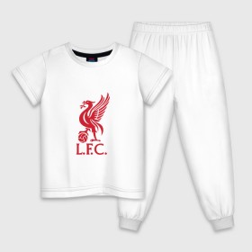 Детская пижама хлопок с принтом FC Liverpool , 100% хлопок |  брюки и футболка прямого кроя, без карманов, на брюках мягкая резинка на поясе и по низу штанин
 | Тематика изображения на принте: liverpool | англия | ливерпуль | лига чемпионов | чемпионат