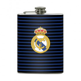 Фляга с принтом Реал Мадрид , металлический корпус | емкость 0,22 л, размер 125 х 94 мм. Виниловая наклейка запечатывается полностью | лого | полосы | реал мадрид | эмблема