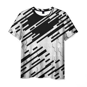 Мужская футболка 3D с принтом HEXAGON - Black and White , 100% полиэфир | прямой крой, круглый вырез горловины, длина до линии бедер | 