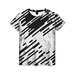 Женская футболка 3D с принтом HEXAGON - Black and White , 100% полиэфир ( синтетическое хлопкоподобное полотно) | прямой крой, круглый вырез горловины, длина до линии бедер | 
