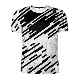 Мужская футболка 3D спортивная с принтом HEXAGON - Black and White , 100% полиэстер с улучшенными характеристиками | приталенный силуэт, круглая горловина, широкие плечи, сужается к линии бедра | 