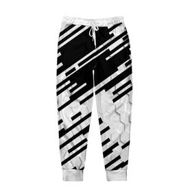Мужские брюки 3D с принтом HEXAGON - Black and White , 100% полиэстер | манжеты по низу, эластичный пояс регулируется шнурком, по бокам два кармана без застежек, внутренняя часть кармана из мелкой сетки | 