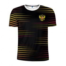 Мужская футболка 3D спортивная с принтом RUSSIA - Multi-colored stripes , 100% полиэстер с улучшенными характеристиками | приталенный силуэт, круглая горловина, широкие плечи, сужается к линии бедра | 
