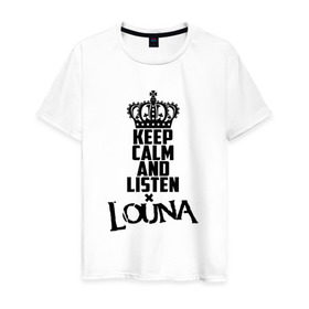 Мужская футболка хлопок с принтом Keep calm and listen Louna , 100% хлопок | прямой крой, круглый вырез горловины, длина до линии бедер, слегка спущенное плечо. | louna | альтернативный | вит | виталий демиденко | група | группа | леонид кинзбурский | лу | луна | лусинэ геворкян | метал | ню | нюметал | панк | панкрок | пилот | рок | ру | рубен казарьян | серж