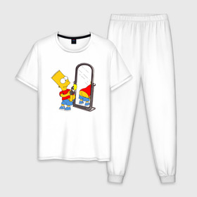 Мужская пижама хлопок с принтом Bart Simpson , 100% хлопок | брюки и футболка прямого кроя, без карманов, на брюках мягкая резинка на поясе и по низу штанин
 | bart simpson | арт | барт симпсон | зеркало | мультсериал | симпсоны | фотоаппарат