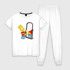 Женская пижама хлопок с принтом Bart Simpson , 100% хлопок | брюки и футболка прямого кроя, без карманов, на брюках мягкая резинка на поясе и по низу штанин | bart simpson | арт | барт симпсон | зеркало | мультсериал | симпсоны | фотоаппарат