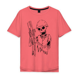 Мужская футболка хлопок Oversize с принтом Скелетон геодезист (черн.) , 100% хлопок | свободный крой, круглый ворот, “спинка” длиннее передней части | геодезист | геодезия | скелет