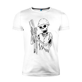 Мужская футболка премиум с принтом Скелетон геодезист (черн.) , 92% хлопок, 8% лайкра | приталенный силуэт, круглый вырез ворота, длина до линии бедра, короткий рукав | геодезист | геодезия | скелет