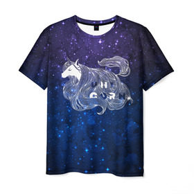 Мужская футболка 3D с принтом Мечтающий Единорог , 100% полиэфир | прямой крой, круглый вырез горловины, длина до линии бедер | animal | art | cute | horse | imagination | magic | unicorn | арт | белый | волшебство | воображение | единорог | лошадь | магия | милый | рисунок | синий | сиреневый | сказка | сказочный | фантастика | фиолетовый | фэнтези