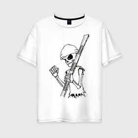 Женская футболка хлопок Oversize с принтом Скелетон геодезист 2 (черн ) , 100% хлопок | свободный крой, круглый ворот, спущенный рукав, длина до линии бедер
 | Тематика изображения на принте: surveyor | геодезист | геодезия | скелет