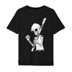 Мужская футболка хлопок Oversize с принтом Скелетон геодезист 2 (бел.) , 100% хлопок | свободный крой, круглый ворот, “спинка” длиннее передней части | 