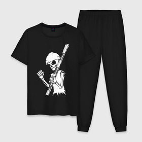 Мужская пижама хлопок с принтом Скелетон геодезист 2 (бел.) , 100% хлопок | брюки и футболка прямого кроя, без карманов, на брюках мягкая резинка на поясе и по низу штанин
 | 