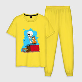 Мужская пижама хлопок с принтом Скелетон геодезист 3 , 100% хлопок | брюки и футболка прямого кроя, без карманов, на брюках мягкая резинка на поясе и по низу штанин
 | Тематика изображения на принте: 