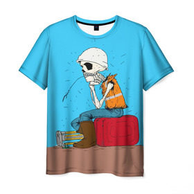 Мужская футболка 3D с принтом Скелетон геодезист 3D , 100% полиэфир | прямой крой, круглый вырез горловины, длина до линии бедер | Тематика изображения на принте: surveyor | геодезист | геодезия | скелет | скелетон