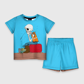 Детский костюм с шортами 3D с принтом Скелетон геодезист ,  |  | surveyor | геодезист | геодезия | скелет | скелетон