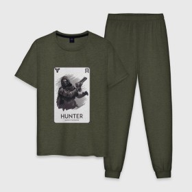 Мужская пижама хлопок с принтом DESTINY-HUNTER , 100% хлопок | брюки и футболка прямого кроя, без карманов, на брюках мягкая резинка на поясе и по низу штанин
 | destiny | hunter | охотник