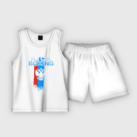 Детская пижама с шортами хлопок с принтом Kickboxing ,  |  | boxing | kickboxing | sport | боец | бой | бокс | боксер | борьба | кикбоксер | кикбоксинг | линии | надпись | полосы | россии | россия | рф | сборная | состязание | спорт | спортсмен | флаг