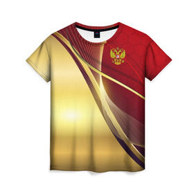 Женская футболка 3D с принтом RUSSIA SPORT: Red and Gold , 100% полиэфир ( синтетическое хлопкоподобное полотно) | прямой крой, круглый вырез горловины, длина до линии бедер | abstract | design | geometry | hexagon | red and black | russia | sport | texture | абстракция | геометрия | герб | дизайн | патриот | патриотизм | россия | русский | соты | спорт | текстура | шестиугольники