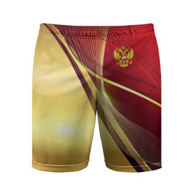 Мужские шорты 3D спортивные с принтом RUSSIA SPORT: Red and Gold ,  |  | abstract | design | geometry | hexagon | red and black | russia | sport | texture | абстракция | геометрия | герб | дизайн | патриот | патриотизм | россия | русский | соты | спорт | текстура | шестиугольники