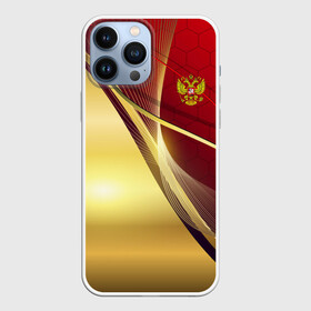 Чехол для iPhone 13 Pro Max с принтом RUSSIA SPORT: Red and Gold. ,  |  | Тематика изображения на принте: abstract | design | geometry | hexagon | red and black | russia | sport | texture | абстракция | геометрия | герб | дизайн | патриот | патриотизм | россия | русский | соты | спорт | текстура | шестиугольники