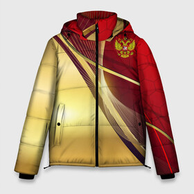 Мужская зимняя куртка 3D с принтом RUSSIA SPORT Red and Gold , верх — 100% полиэстер; подкладка — 100% полиэстер; утеплитель — 100% полиэстер | длина ниже бедра, свободный силуэт Оверсайз. Есть воротник-стойка, отстегивающийся капюшон и ветрозащитная планка. 

Боковые карманы с листочкой на кнопках и внутренний карман на молнии. | Тематика изображения на принте: abstract | design | geometry | hexagon | red and black | russia | sport | texture | абстракция | геометрия | герб | дизайн | патриот | патриотизм | россия | русский | соты | спорт | текстура | шестиугольники