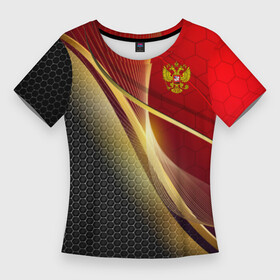 Женская футболка 3D Slim с принтом Russia sport: red and black ,  |  | abstract | design | geometry | hexagon | red and black | russia | sport | texture | абстракция | геометрия | герб | дизайн | патриот | патриотизм | россия | русский | соты | спорт | текстура | шестиугольники