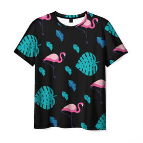 Мужская футболка 3D с принтом Узор из фламинго , 100% полиэфир | прямой крой, круглый вырез горловины, длина до линии бедер | Тематика изображения на принте: африка | крылья | мода | прикольные | природа | птица | розовый | фламинго | цвет | яркие