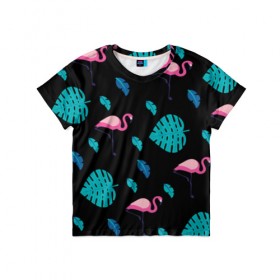 Детская футболка 3D с принтом Узор из фламинго , 100% гипоаллергенный полиэфир | прямой крой, круглый вырез горловины, длина до линии бедер, чуть спущенное плечо, ткань немного тянется | Тематика изображения на принте: африка | крылья | мода | прикольные | природа | птица | розовый | фламинго | цвет | яркие