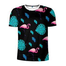 Мужская футболка 3D спортивная с принтом Узор из фламинго , 100% полиэстер с улучшенными характеристиками | приталенный силуэт, круглая горловина, широкие плечи, сужается к линии бедра | Тематика изображения на принте: африка | крылья | мода | прикольные | природа | птица | розовый | фламинго | цвет | яркие