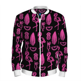 Мужской бомбер 3D с принтом Светящийся фламинго , 100% полиэстер | застегивается на молнию, по бокам два кармана без застежек, по низу бомбера и на воротнике - эластичная резинка | африка | крылья | мода | прикольные | природа | птица | розовый | фламинго | цвет | яркие