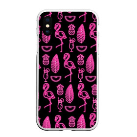 Чехол для iPhone XS Max матовый с принтом Светящийся фламинго , Силикон | Область печати: задняя сторона чехла, без боковых панелей | африка | крылья | мода | прикольные | природа | птица | розовый | фламинго | цвет | яркие
