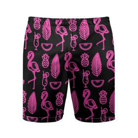 Мужские шорты спортивные с принтом Светящийся фламинго ,  |  | африка | крылья | мода | прикольные | природа | птица | розовый | фламинго | цвет | яркие