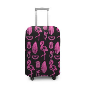 Чехол для чемодана 3D с принтом Светящийся фламинго , 86% полиэфир, 14% спандекс | двустороннее нанесение принта, прорези для ручек и колес | африка | крылья | мода | прикольные | природа | птица | розовый | фламинго | цвет | яркие