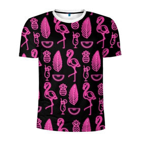 Мужская футболка 3D спортивная с принтом Светящийся фламинго , 100% полиэстер с улучшенными характеристиками | приталенный силуэт, круглая горловина, широкие плечи, сужается к линии бедра | Тематика изображения на принте: африка | крылья | мода | прикольные | природа | птица | розовый | фламинго | цвет | яркие