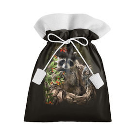 Подарочный 3D мешок с принтом Енот и сова , 100% полиэстер | Размер: 29*39 см | дерево | енот | животные | лес | птицы | сова | шляпа