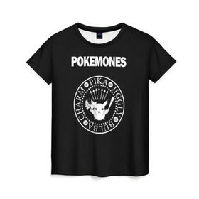 Женская футболка 3D с принтом Pokemones , 100% полиэфир ( синтетическое хлопкоподобное полотно) | прямой крой, круглый вырез горловины, длина до линии бедер | Тематика изображения на принте: группа | панк | пикачу | покемоны | рамон | рамонес | рамоунз | рамоунс | рок | хард