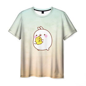 Мужская футболка 3D с принтом Molang Друзья , 100% полиэфир | прямой крой, круглый вырез горловины, длина до линии бедер | kawaii | аниме | зайчик | зая | заяц | каваи | мимими | моланг | птенчик