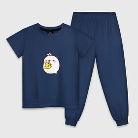 Детская пижама хлопок с принтом Molang Друзья , 100% хлопок |  брюки и футболка прямого кроя, без карманов, на брюках мягкая резинка на поясе и по низу штанин
 | kawaii | аниме | зайчик | зая | заяц | каваи | мимими | моланг | птенчик