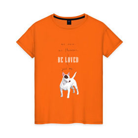 Женская футболка хлопок с принтом Бультерьер , 100% хлопок | прямой крой, круглый вырез горловины, длина до линии бедер, слегка спущенное плечо | dog | бультерьер | собака | терьер