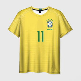 Мужская футболка 3D с принтом Coutinho home WC 2018 , 100% полиэфир | прямой крой, круглый вырез горловины, длина до линии бедер | Тематика изображения на принте: brazil | coutinho | cup champions | league | world | бразилия | коутиньо