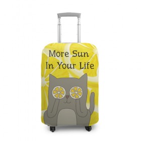 Чехол для чемодана 3D с принтом More Sun In Your Life , 86% полиэфир, 14% спандекс | двустороннее нанесение принта, прорези для ручек и колес | cat | kitty | lemon | lemonade | limon | pussycat | summer | жара | желтый | кот | котенок | котики | котэ | кошка | лемон | лемонад | лето | лимон | лимонад | позитив | серый | сок | солнце | сочный | фрукт | цитрус | черный | яркий