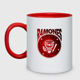 Кружка двухцветная с принтом Ramones , керамика | объем — 330 мл, диаметр — 80 мм. Цветная ручка и кайма сверху, в некоторых цветах — вся внутренняя часть | ramone | ramones | группа | джонни | джоуи | ди ди томми | марки | панк | поп | раманес | раманэс | рамон | рамонес | рамонэс | рамоун | рамоунз | рамоунс | рок | хард | хардрок