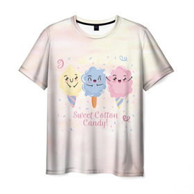 Мужская футболка 3D с принтом Сахарная Вата , 100% полиэфир | прямой крой, круглый вырез горловины, длина до линии бедер | candy | мороженое | рожок | сахарная вата | сладкая вата