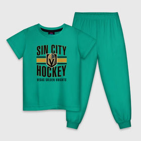 Детская пижама хлопок с принтом Sin City Hockey , 100% хлопок |  брюки и футболка прямого кроя, без карманов, на брюках мягкая резинка на поясе и по низу штанин
 | nhl | stanley cup | vegas golden knights | vegas knights | вегас голден найтс | вегас найтс | кубок стенли | кубок стэнли | нхл | хоккей | хоккейный клуб