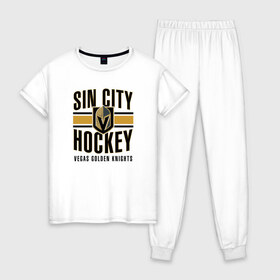 Женская пижама хлопок с принтом Sin City Hockey , 100% хлопок | брюки и футболка прямого кроя, без карманов, на брюках мягкая резинка на поясе и по низу штанин | nhl | stanley cup | vegas golden knights | vegas knights | вегас голден найтс | вегас найтс | кубок стенли | кубок стэнли | нхл | хоккей | хоккейный клуб