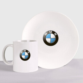 Набор: тарелка + кружка с принтом BMW , керамика | Кружка: объем — 330 мл, диаметр — 80 мм. Принт наносится на бока кружки, можно сделать два разных изображения. 
Тарелка: диаметр - 210 мм, диаметр для нанесения принта - 120 мм. | Тематика изображения на принте: bmw | logo | бмв | логотип бмв