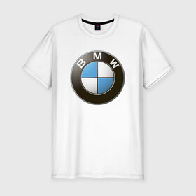 Мужская футболка премиум с принтом BMW , 92% хлопок, 8% лайкра | приталенный силуэт, круглый вырез ворота, длина до линии бедра, короткий рукав | bmw | logo | бмв | логотип бмв