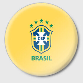 Значок с принтом Сборная Бразилии ,  металл | круглая форма, металлическая застежка в виде булавки | Тематика изображения на принте: сборная бразилии | футбол