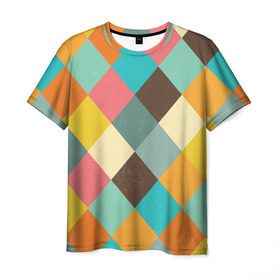 Мужская футболка 3D с принтом Ромбики , 100% полиэфир | прямой крой, круглый вырез горловины, длина до линии бедер | abstraction | color | geometry | абстракция | геометрия | квадрат | краски | ромб | ромбик | текстура | узор | цвет